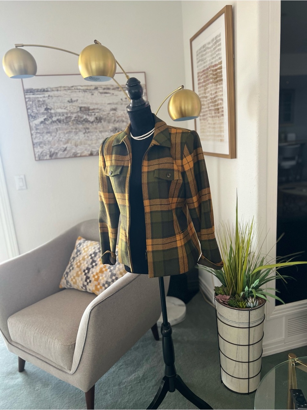 Plaid Shacket in Olive & Mustard - Women Jackets & Coats